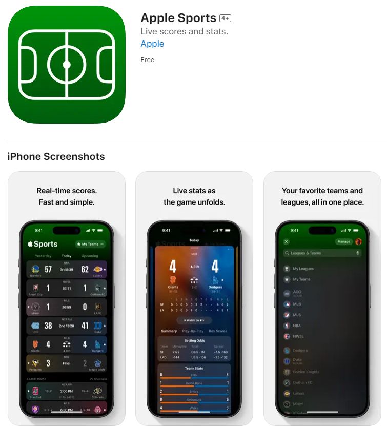 苹果推出免费体育赛事应用AppleSports